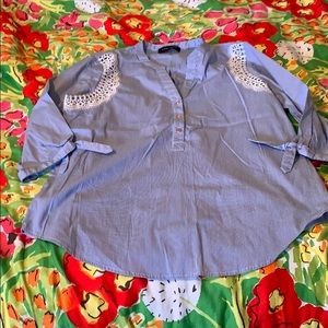 Ivanka trump blue and white tunic top L